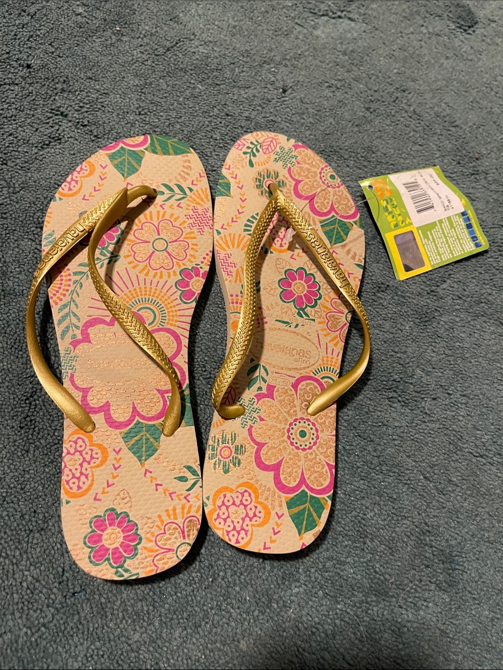 NWT HAVAIANAS SEND GRAY GOLDEN SUN FLIP-FLOPS SIZE 7/8